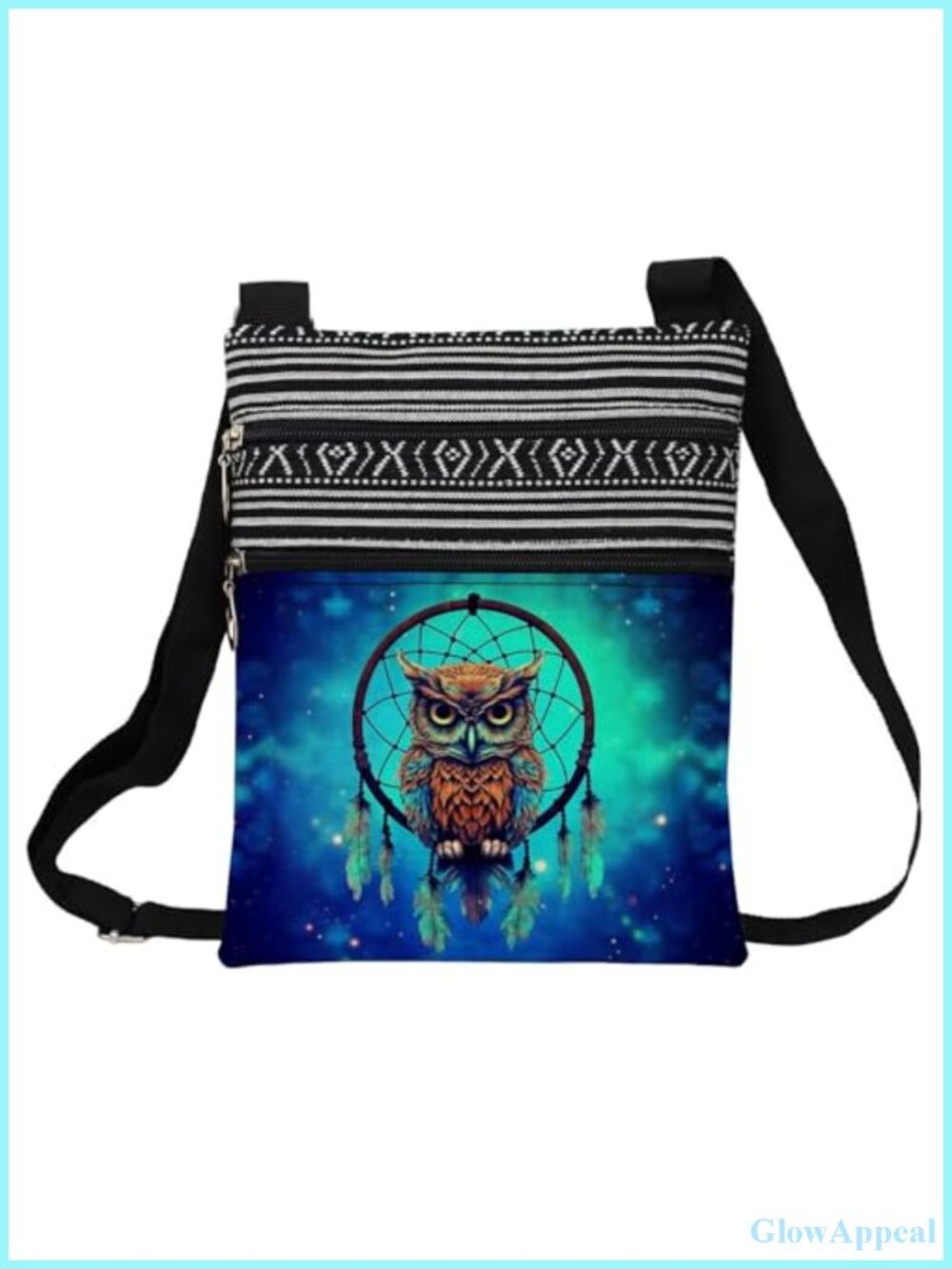 Owl Pattern Crossbody Bag Polyester Adjustable Strap Sling